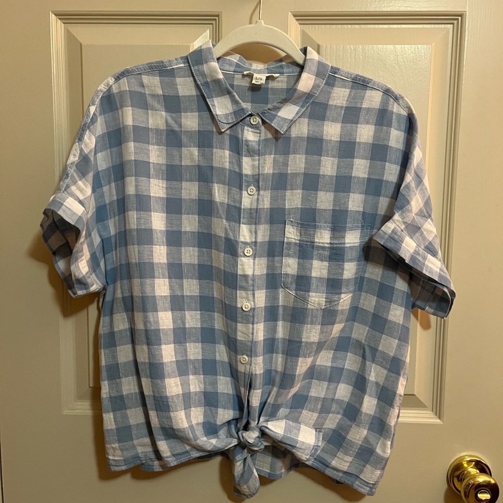 BeachLunchLounge blue and white checkered blouse